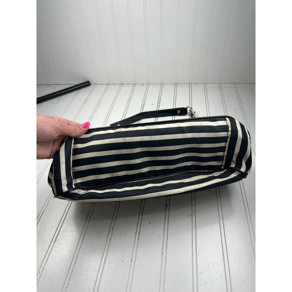 Kate Spade Vintage Y2K Black White Striped Nylon Shoulder Bag Chain Strap Purse